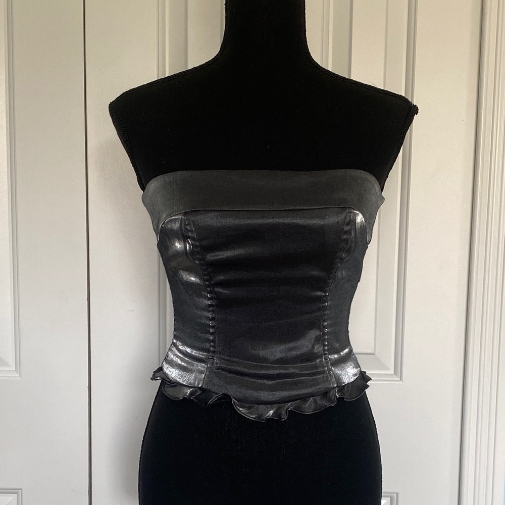 Vintage Rare Beautiful Zum Zum by Niki Livas Silver Lace Up Corset Style Top